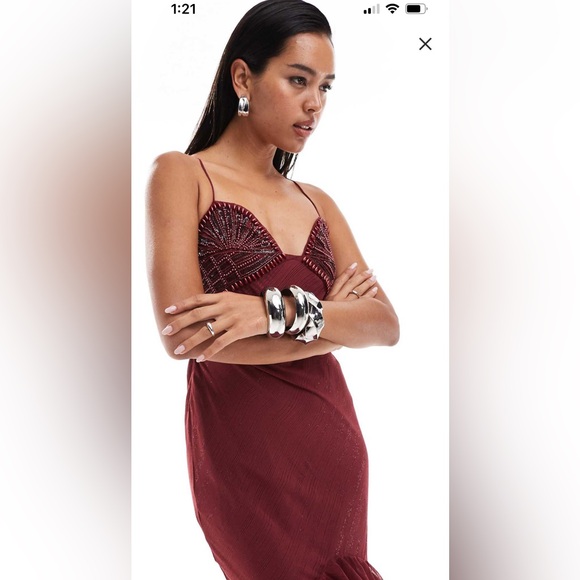 ASOS Deep Red Ruffled Maxi Dress - Picture 7 of 8